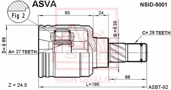 NSID-5001 ASVA Шарнирный комплект, приводной вал (фото 1)