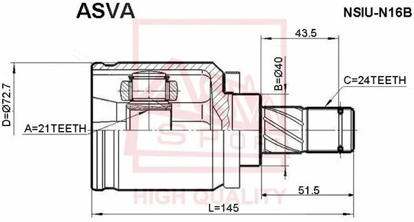 NSIU-N16B ASVA Шарнирный комплект, приводной вал (фото 1)