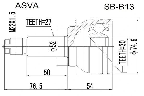 SB-B13 ASVA Шарнирный комплект, приводной вал (фото 1)