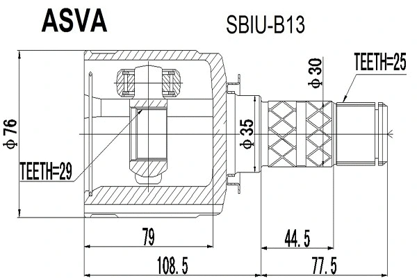 SBIU-B13 ASVA Шарнирный комплект, приводной вал (фото 1)