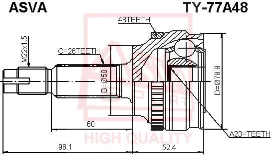 TY-77A48 ASVA Шарнирный комплект, приводной вал (фото 1)