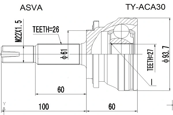 TY-ACA30 ASVA Шарнирный комплект, приводной вал (фото 1)