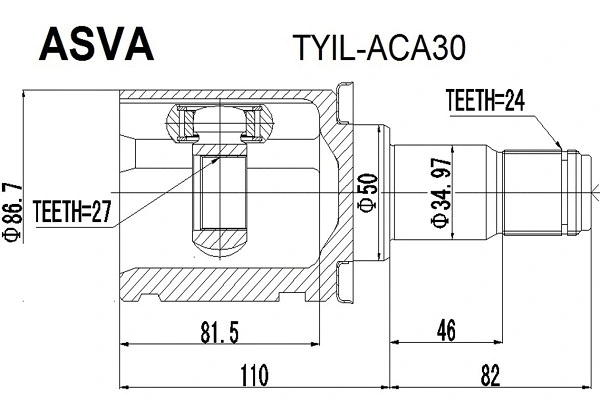 TYIL-ACA30 ASVA Шарнирный комплект, приводной вал (фото 1)