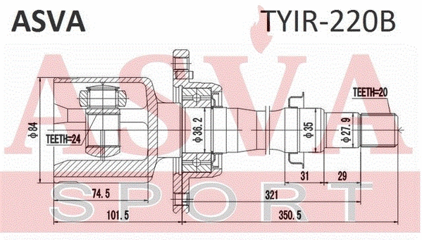 TYIR-220B ASVA Шарнирный комплект, приводной вал (фото 1)
