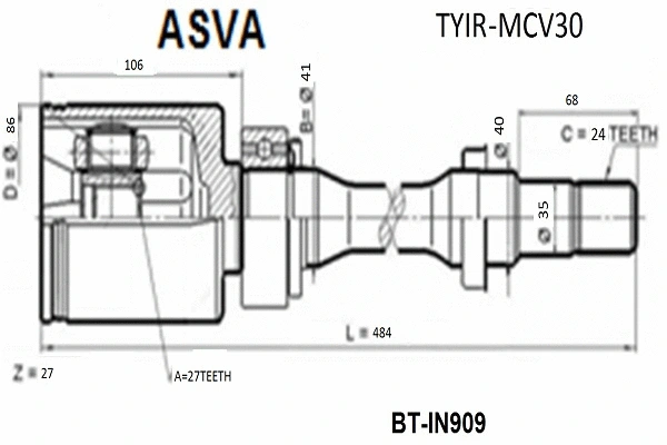 TYIR-MCV30 ASVA Шарнирный комплект, приводной вал (фото 1)