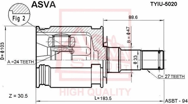 TYIU-5020 ASVA Шарнирный комплект, приводной вал (фото 1)