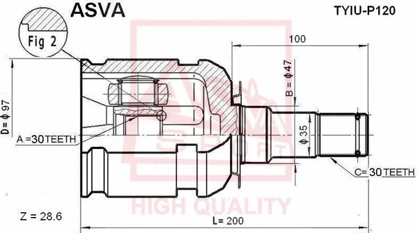 TYIU-P120 ASVA Шарнирный комплект, приводной вал (фото 1)