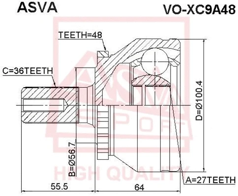 VO-XC9A48 ASVA Шарнирный комплект, приводной вал (фото 1)