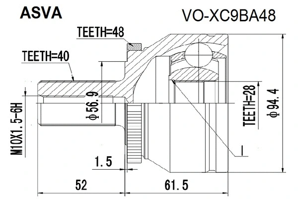 VO-XC9BA48 ASVA Шарнирный комплект, приводной вал (фото 1)
