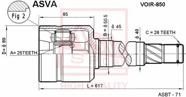 VOIR-850 ASVA Шарнирный комплект, приводной вал (фото 1)
