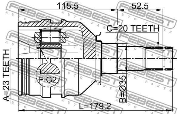 0111-ZZT250 FEBEST Шарнирный комплект, приводной вал (фото 2)