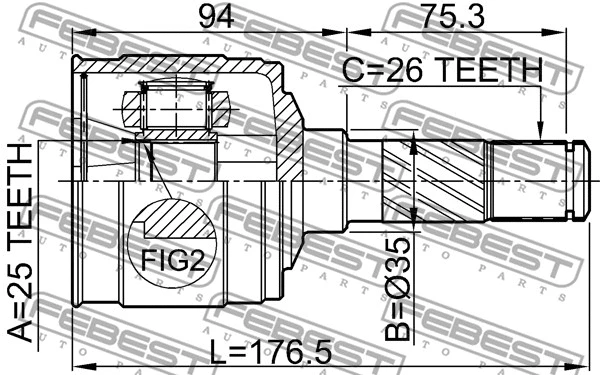 0511-B25RH FEBEST Шарнирный комплект, приводной вал (фото 2)