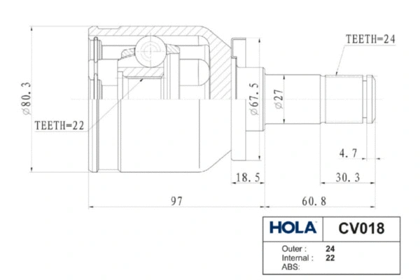 CV018 HOLA Шарнирный комплект, приводной вал (фото 3)