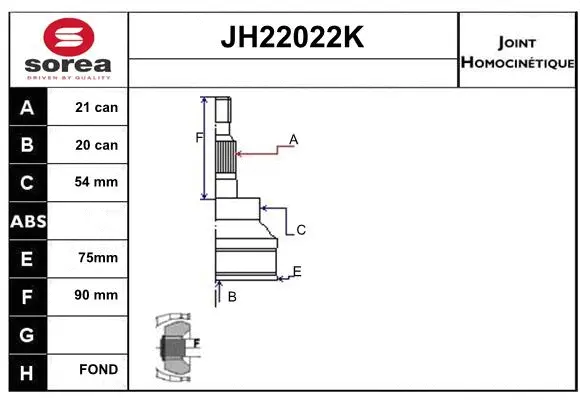 JH22022K SERA Шарнирный комплект, приводной вал (фото 1)