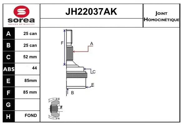 JH22037AK SERA Шарнирный комплект, приводной вал (фото 1)