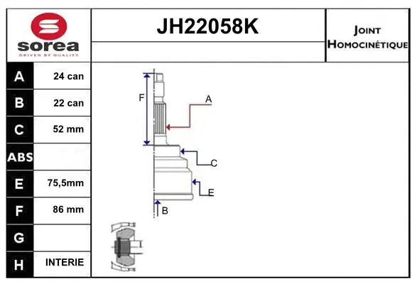 JH22058K SERA Шарнирный комплект, приводной вал (фото 1)
