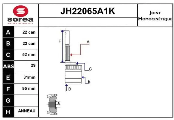 JH22065A1K SERA Шарнирный комплект, приводной вал (фото 1)