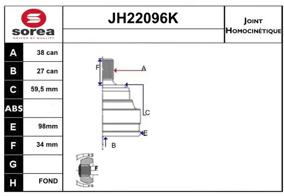 JH22096K SERA Шарнирный комплект, приводной вал (фото 1)