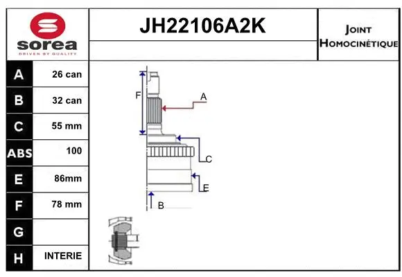 JH22106A2K SERA Шарнирный комплект, приводной вал (фото 1)