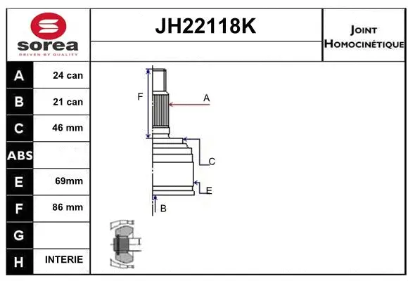 JH22118K SERA Шарнирный комплект, приводной вал (фото 1)