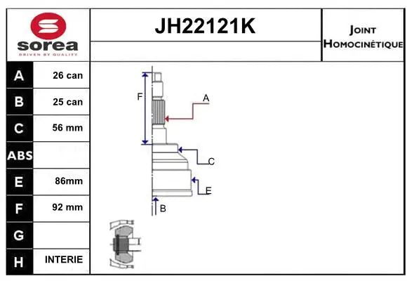 JH22121K SERA Шарнирный комплект, приводной вал (фото 1)