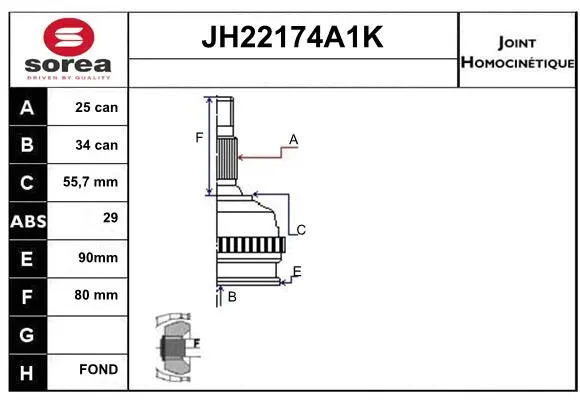 JH22174A1K SERA Шарнирный комплект, приводной вал (фото 1)