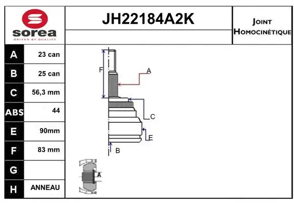 JH22184A2K SERA Шарнирный комплект, приводной вал (фото 1)