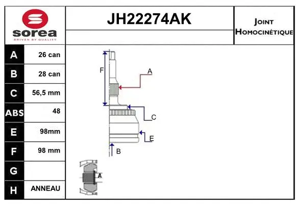 JH22274AK SERA Шарнирный комплект, приводной вал (фото 1)