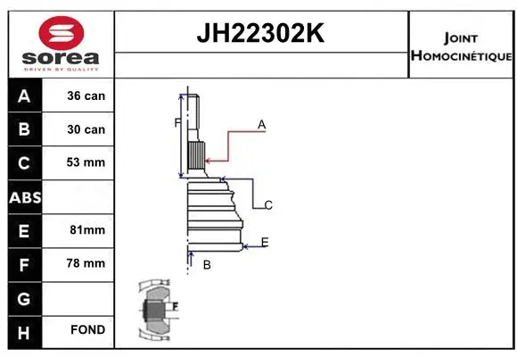 JH22302K SERA Шарнирный комплект, приводной вал (фото 1)