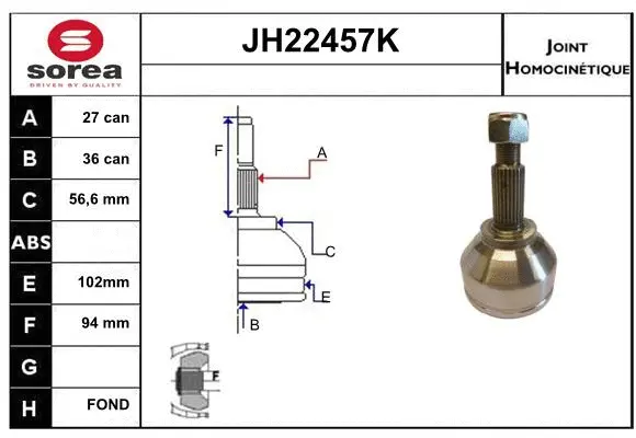 JH22457K SERA Шарнирный комплект, приводной вал (фото 1)