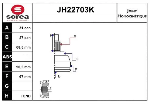 JH22703K SERA Шарнирный комплект, приводной вал (фото 1)