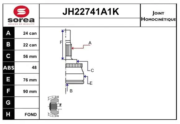JH22741A1K SERA Шарнирный комплект, приводной вал (фото 1)