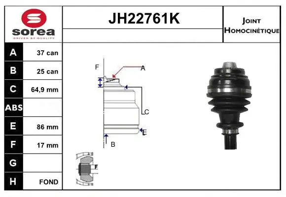 JH22761K SERA Шарнирный комплект, приводной вал (фото 1)