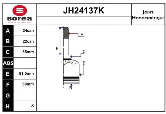 JH24137K SERA Шарнирный комплект, приводной вал (фото 1)