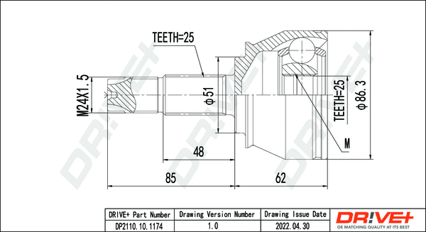 DP2110.10.1174 Dr!ve+ Шарнирный комплект, приводной вал (фото 1)