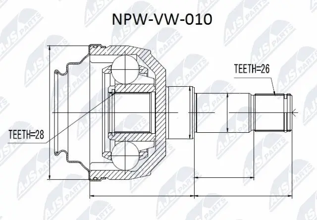 NPW-VW-010 NTY Шарнирный комплект, приводной вал (фото 1)