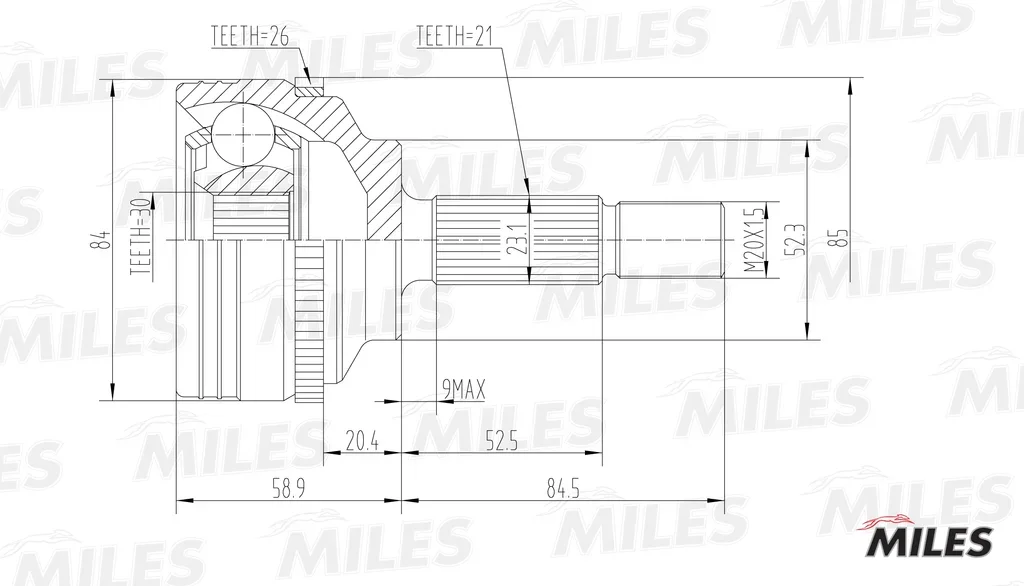 GA20387 MILES Шарнирный комплект, приводной вал (фото 3)