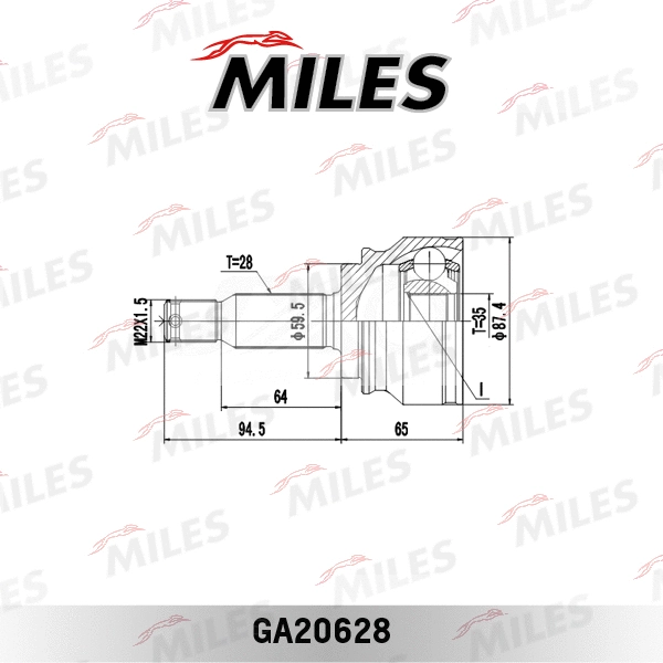 GA20628 MILES Шарнирный комплект, приводной вал (фото 3)