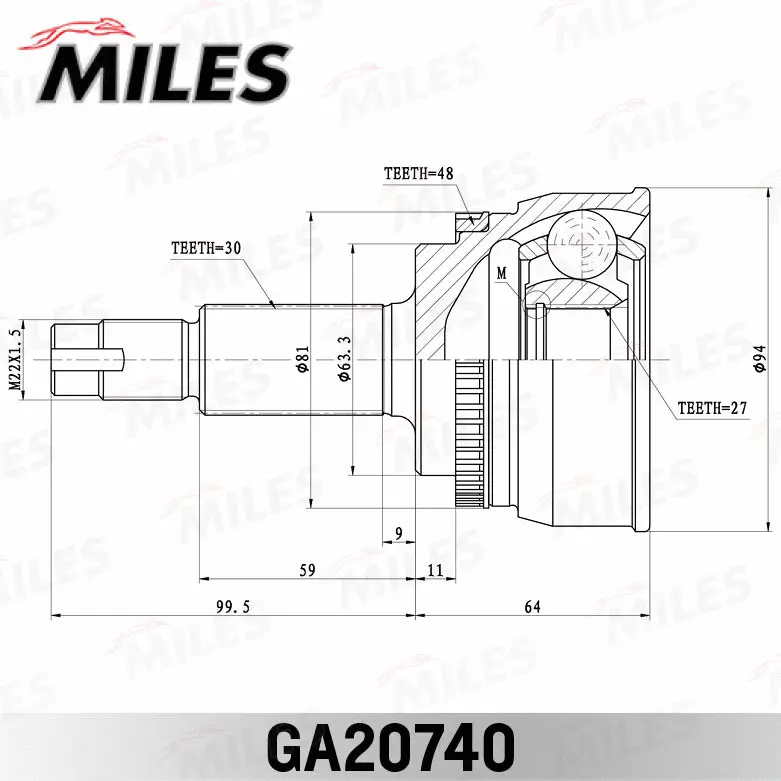 GA20740 MILES Шарнирный комплект, приводной вал (фото 3)