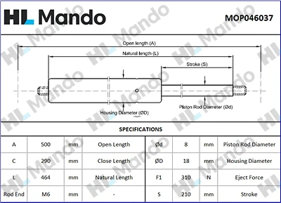 MOP046037 MANDO Газовая пружина, крышка багажник (фото 2)