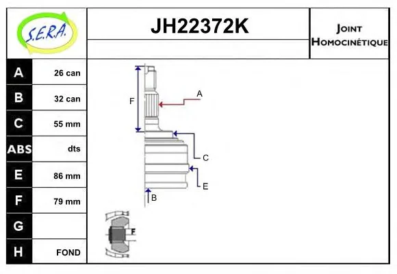 JH22372K SERA Шрус наружний (со стороны колеса) (фото 1)