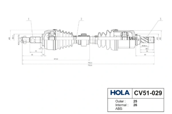 CV51-029 HOLA Приводной вал (фото 3)