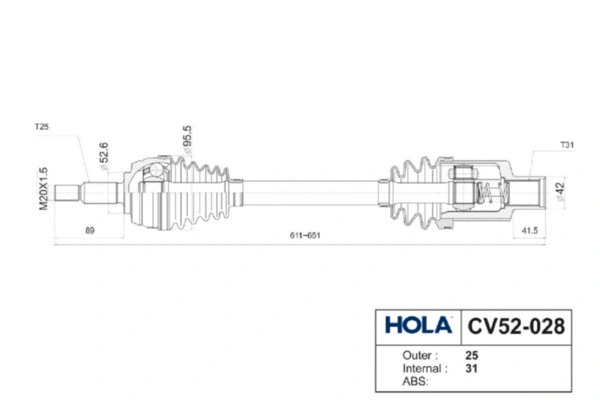 CV52-028 HOLA Приводной вал (фото 3)