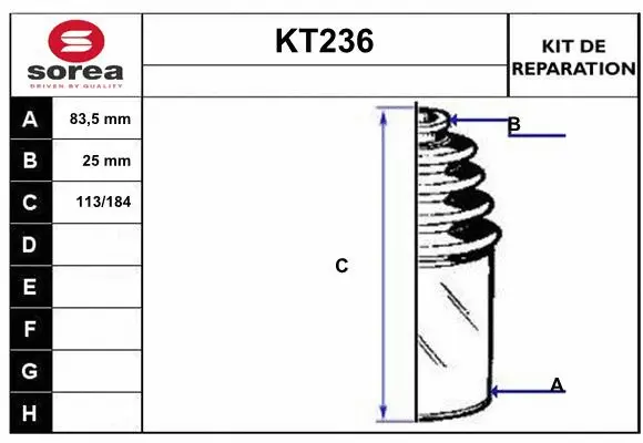 KT236 SERA Комплект пыльника, приводной вал (фото 1)
