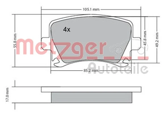 1170005 METZGER Комплект тормозных колодок, дисковый тормоз (фото 3)