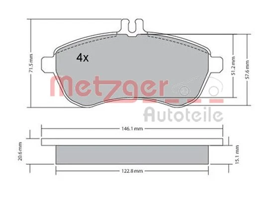 1170046 METZGER Комплект тормозных колодок, дисковый тормоз (фото 4)