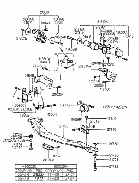 2185022300 HYUNDAI/KIA/MOBIS Подушка двс задняя hyundai accent 1.3/1.5 sohc/dohc 96-99 (фото 1)