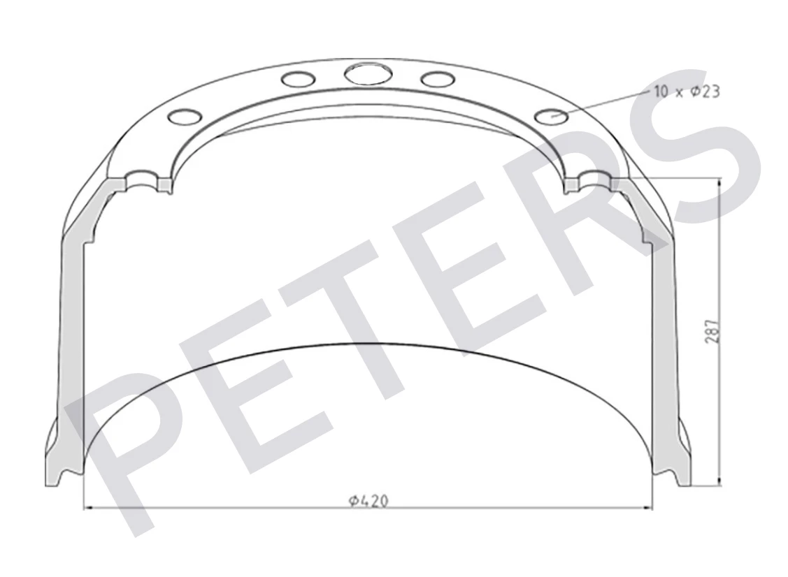 046.616-10A PETERS Барабан торм. 420x200/215 h=286.5 d=290/335 n10x23 bpw hz/s11010.hz/s12010 eco (фото 1)