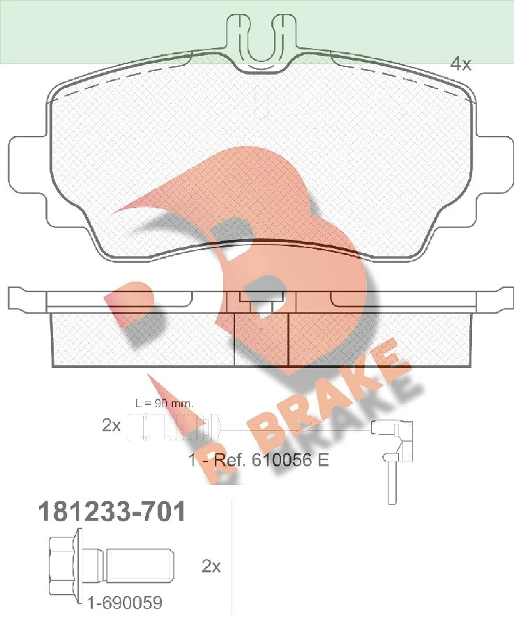 RB1233-701 R BRAKE Комплект тормозных колодок, дисковый тормоз (фото 2)