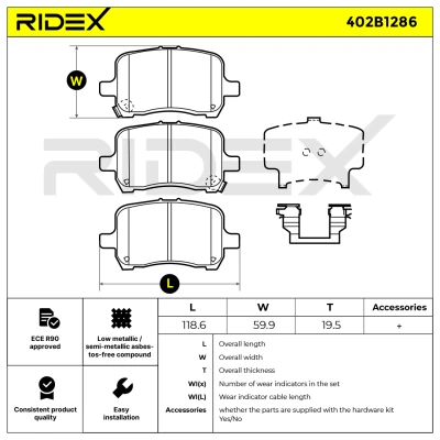 402B1286 RIDEX Комплект тормозных колодок, дисковый тормоз (фото 14)